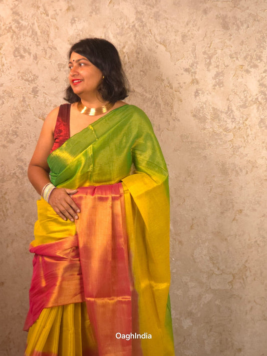Ombre Dopahar | Metallic Ombre Handloom Tissue Saree - Oagh India