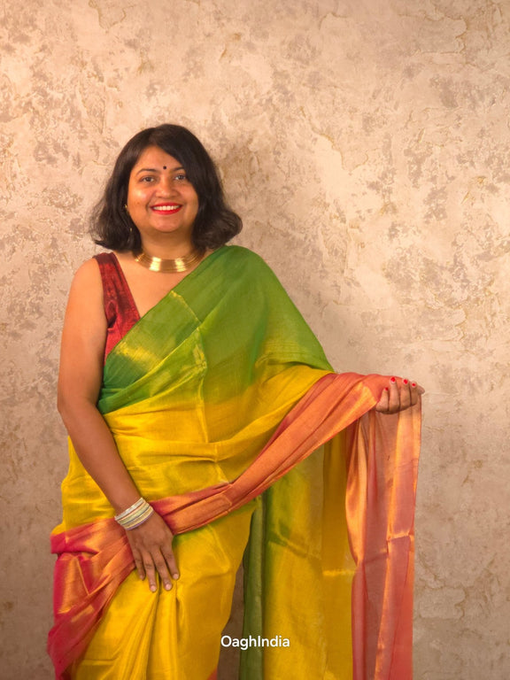 Ombre Dopahar | Metallic Ombre Handloom Tissue Saree - Oagh India
