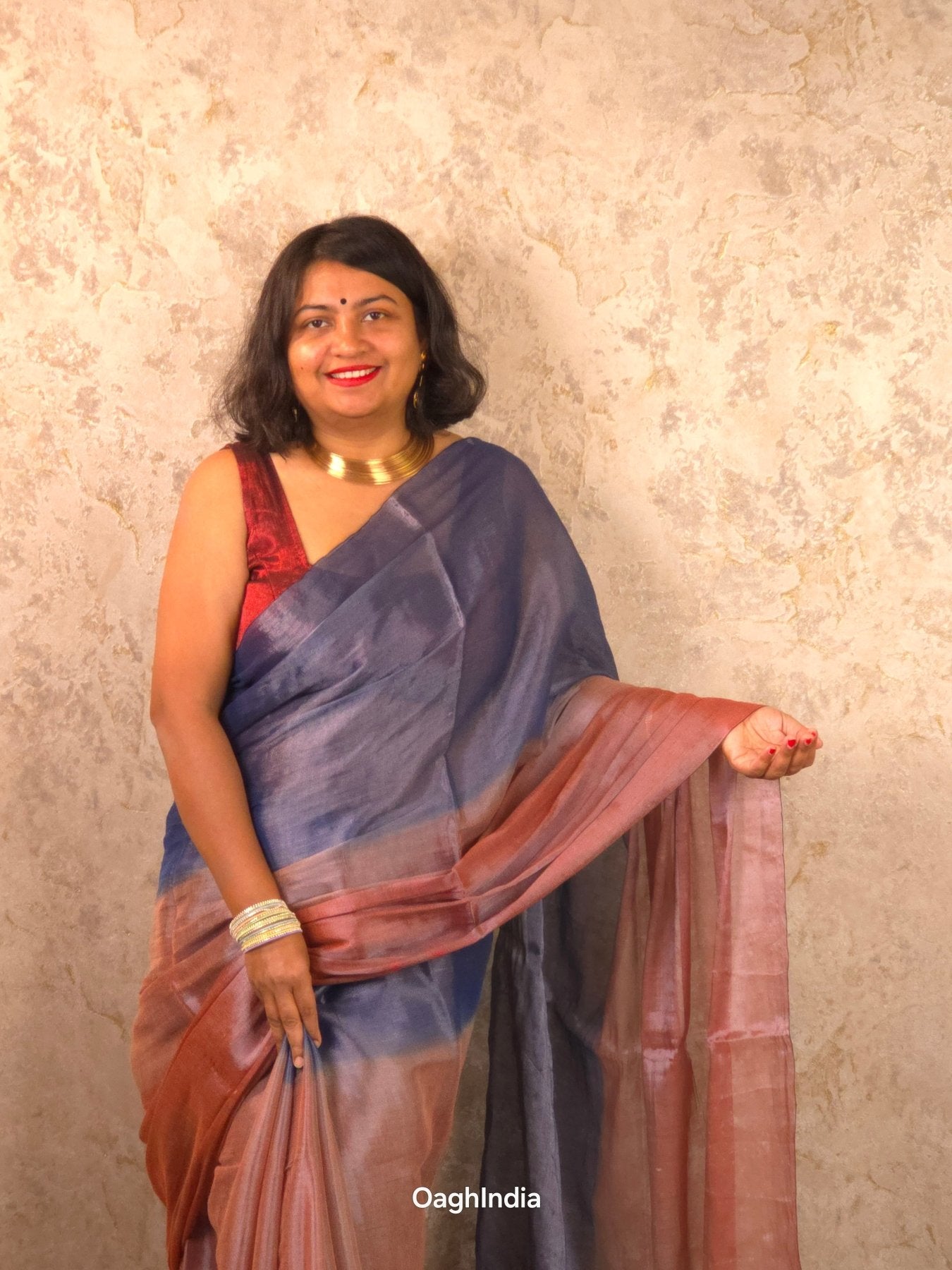 Ombre Evening | Metallic Ombre Handloom Tissue Saree - Oagh India