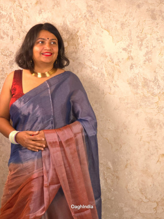 Ombre Evening | Metallic Ombre Handloom Tissue Saree - Oagh India
