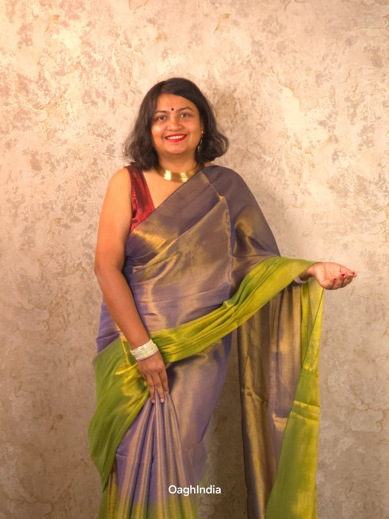 Ombre Raat | Metallic Ombre Handloom Tissue Saree - Oagh India