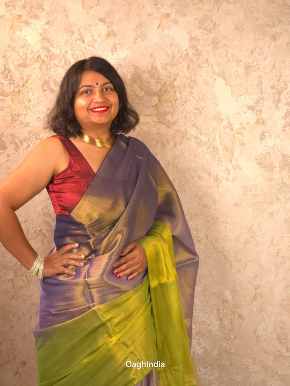 Ombre Raat | Metallic Ombre Handloom Tissue Saree - Oagh India