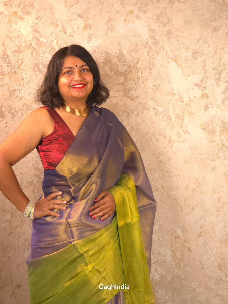 Ombre Raat | Metallic Ombre Handloom Tissue Saree - Oagh India
