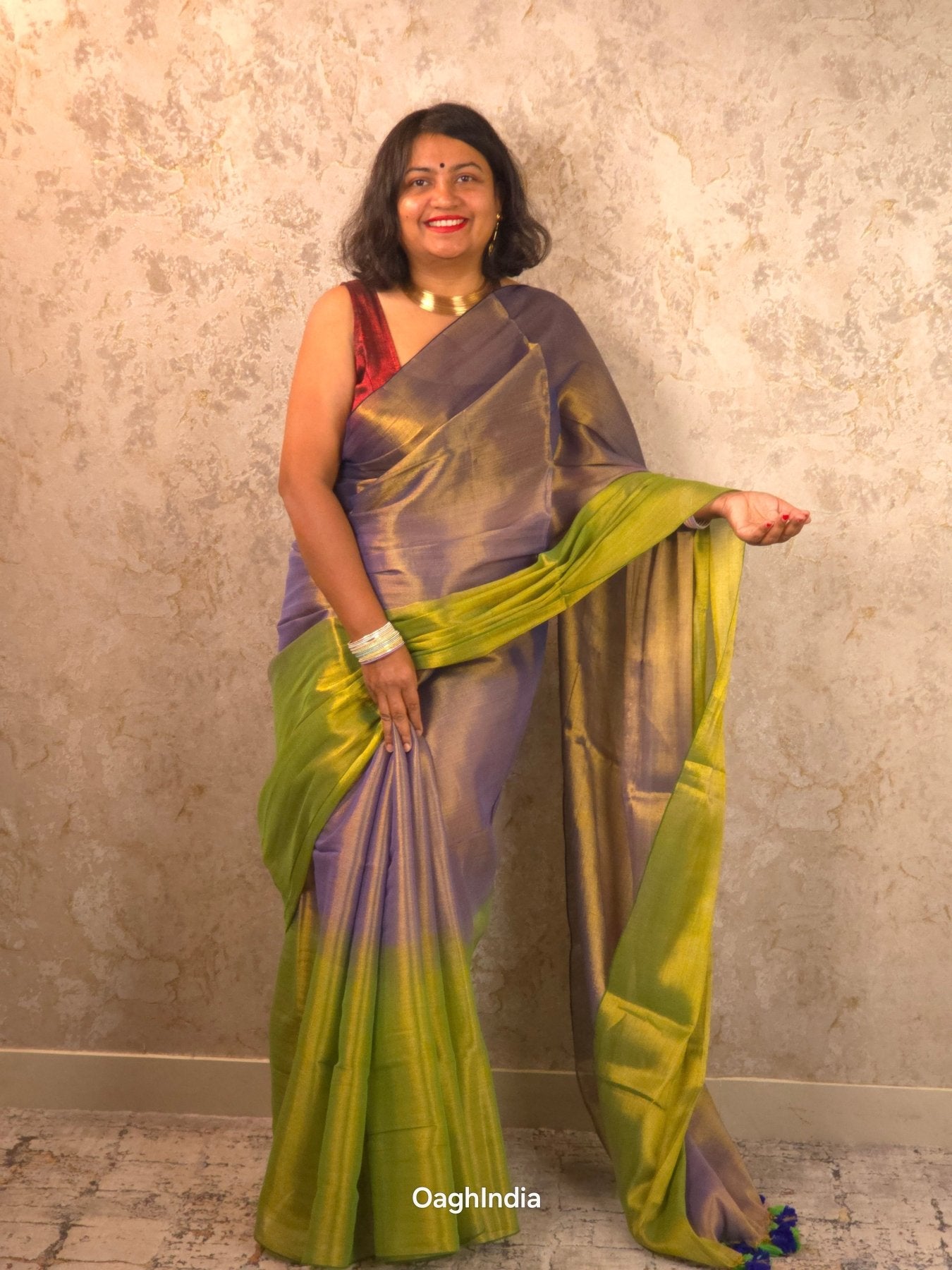 Ombre Raat | Metallic Ombre Handloom Tissue Saree - Oagh India