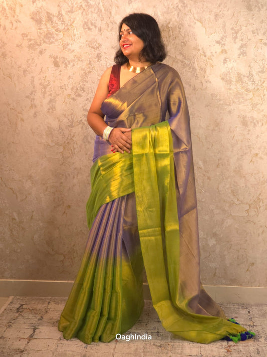 Ombre Raat | Metallic Ombre Handloom Tissue Saree - Oagh India