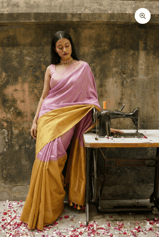 Ombre Subah | Metallic Ombre Handloom Tissue Saree - Oagh India