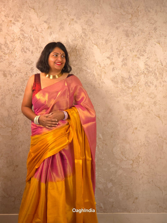 Ombre Subah | Metallic Ombre Handloom Tissue Saree - Oagh India