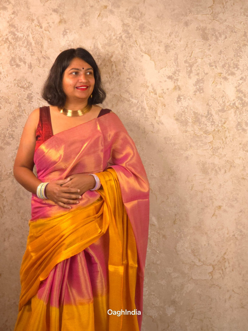 Ombre Subah | Metallic Ombre Handloom Tissue Saree - Oagh India