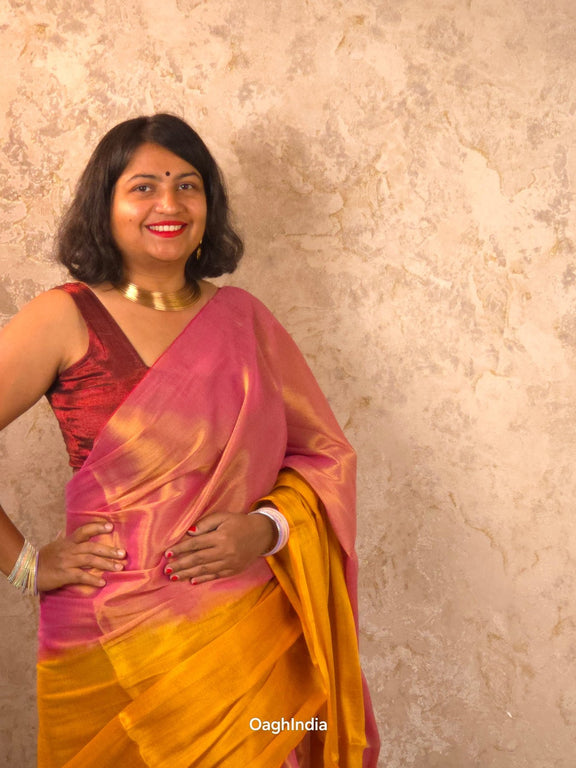 Ombre Subah | Metallic Ombre Handloom Tissue Saree - Oagh India