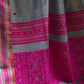 Paansh – Grey Handloom Pure Cotton Saree with Magenta Accents