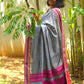 Paansh – Grey Handloom Pure Cotton Saree with Magenta Accents