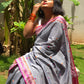 Paansh – Grey Handloom Pure Cotton Saree with Magenta Accents