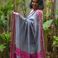 Paansh – Grey Handloom Pure Cotton Saree with Magenta Accents