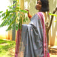 Paansh – Grey Handloom Pure Cotton Saree with Magenta Accents