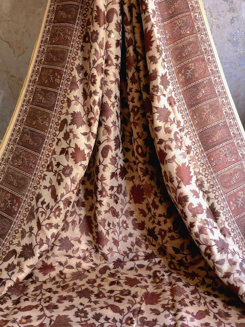Parajika - Brown Monochrome : Authentic Kashmiri Saree