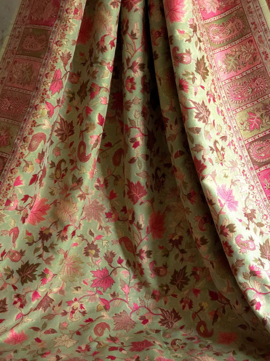 Parajika (Pistachio & Pink): Authentic Kashmiri Saree