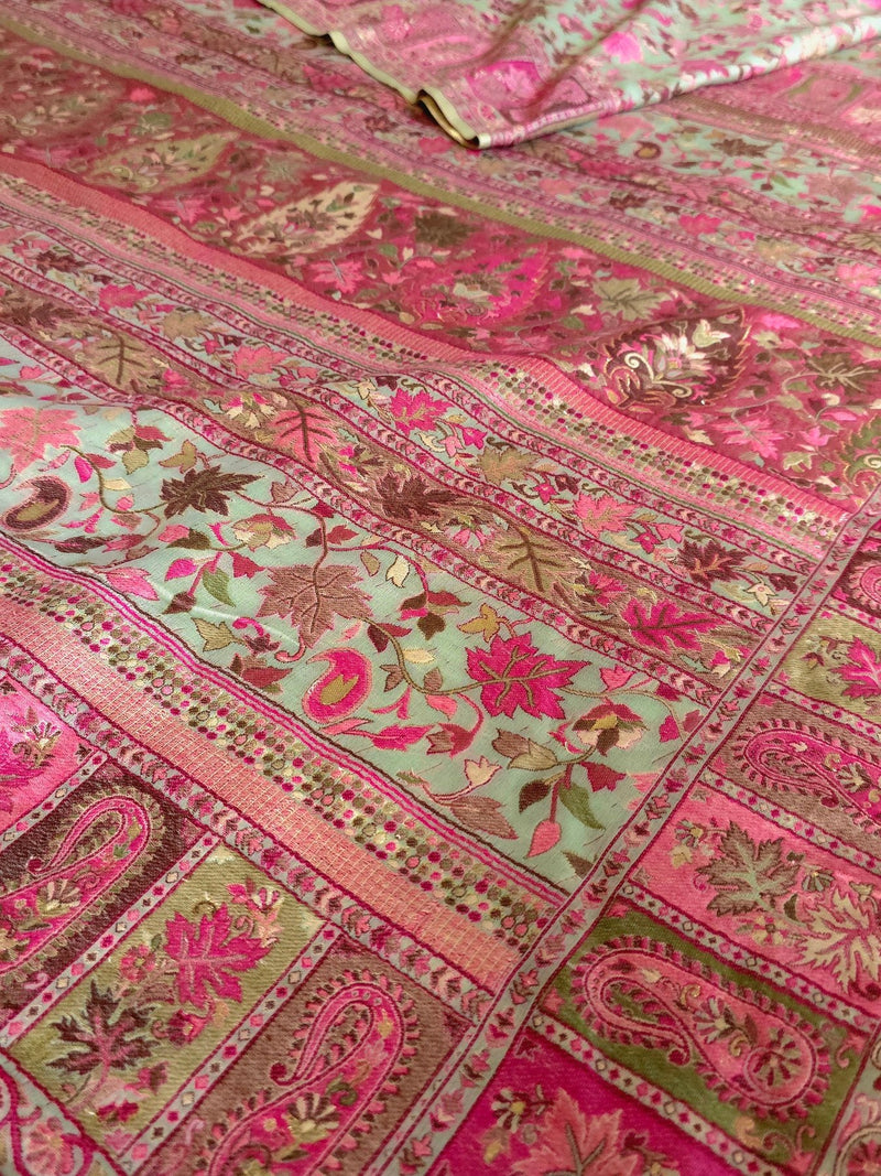 Parajika (Pistachio & Pink): Authentic Kashmiri Saree