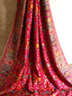 Parijat - Cherry Red Monochrome : Authentic Kashmiri Saree - Oagh India