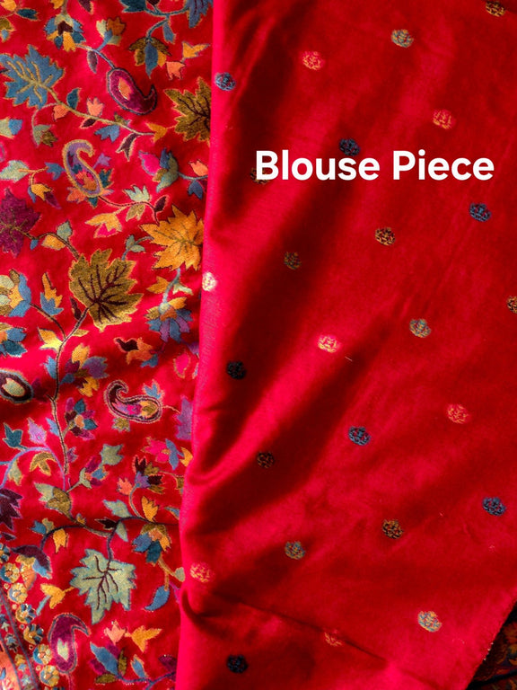 Parijat - Cherry Red Monochrome : Authentic Kashmiri Saree - Oagh India