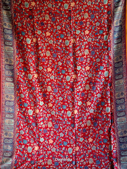 Parijat - Red Monochrome : Authentic Kashmiri Saree - Oagh India