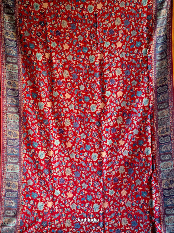 Parijat - Red Monochrome : Authentic Kashmiri Saree - Oagh India