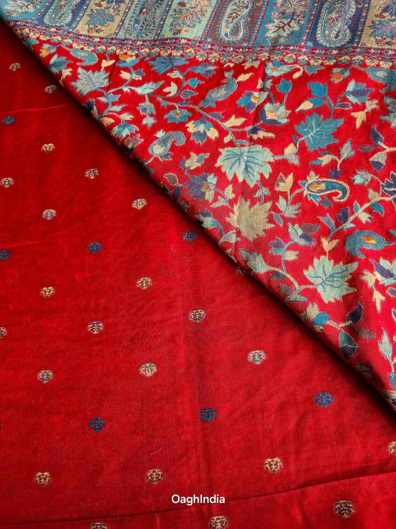 Parijat - Red Monochrome : Authentic Kashmiri Saree - Oagh India