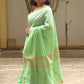 Pavana – Mint Green Cotton Saree with Copper Zari Fish Motifs and Striped Pallu