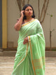 Pavana – Mint Green Cotton Saree with Copper Zari Fish Motifs and Striped Pallu