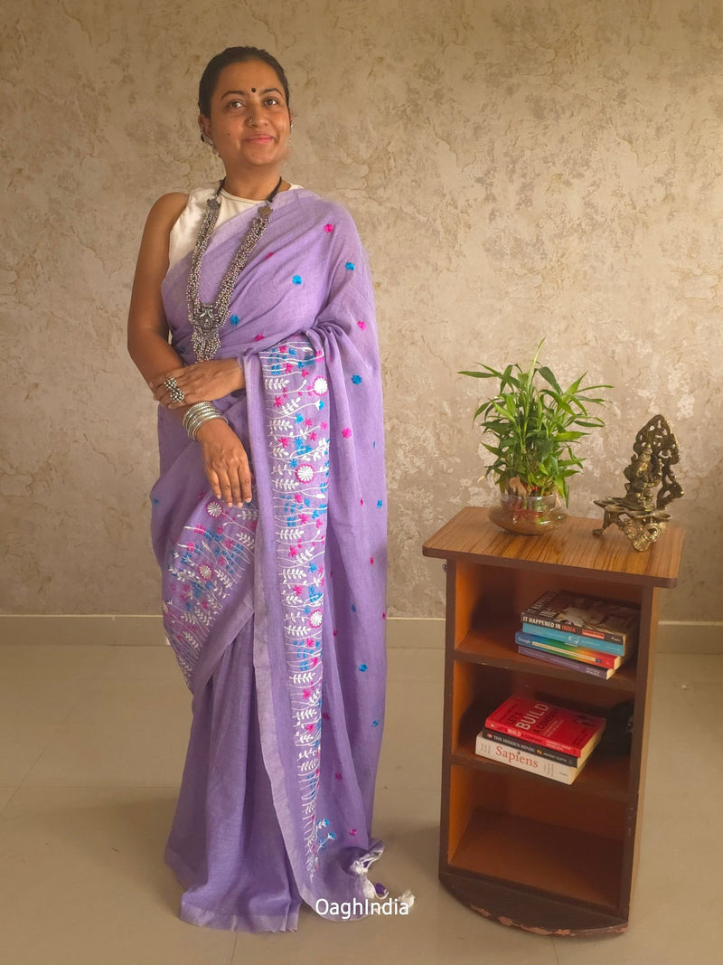 PhoolRani : Soft Cotton flower embroidery saree (Lavender)