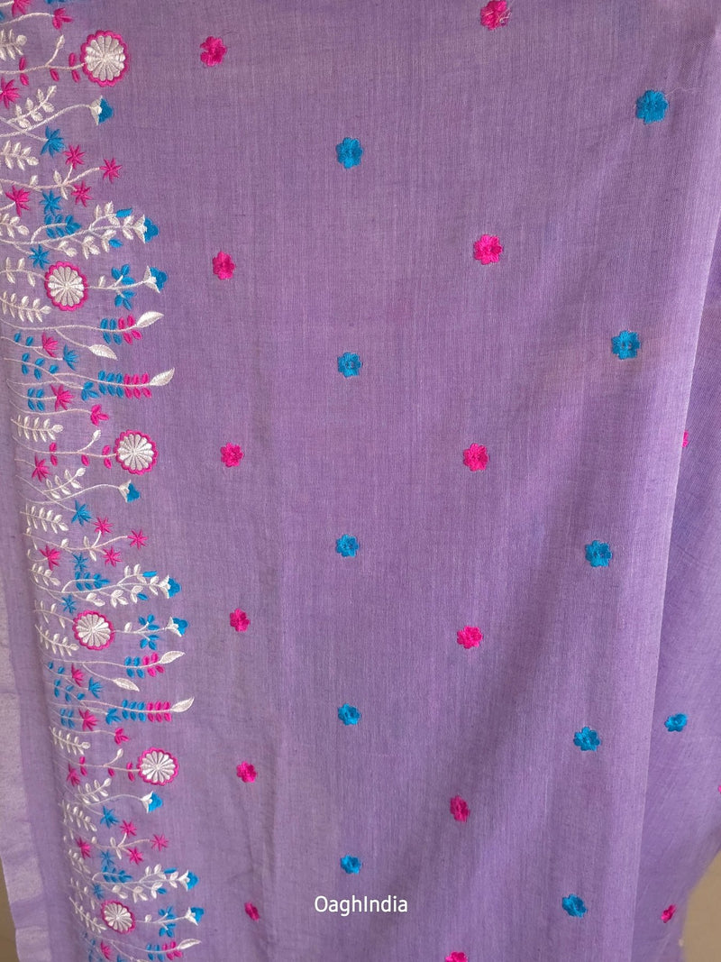 PhoolRani : Soft Cotton flower embroidery saree (Lavender)