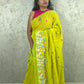 PhoolRani : Soft Cotton flower embroidery saree (Lime Yellow)