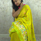 PhoolRani : Soft Cotton flower embroidery saree (Lime Yellow)