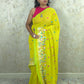 PhoolRani : Soft Cotton flower embroidery saree (Lime Yellow)