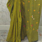 PhoolRani : Soft Cotton flower embroidery saree (Musturd Green)