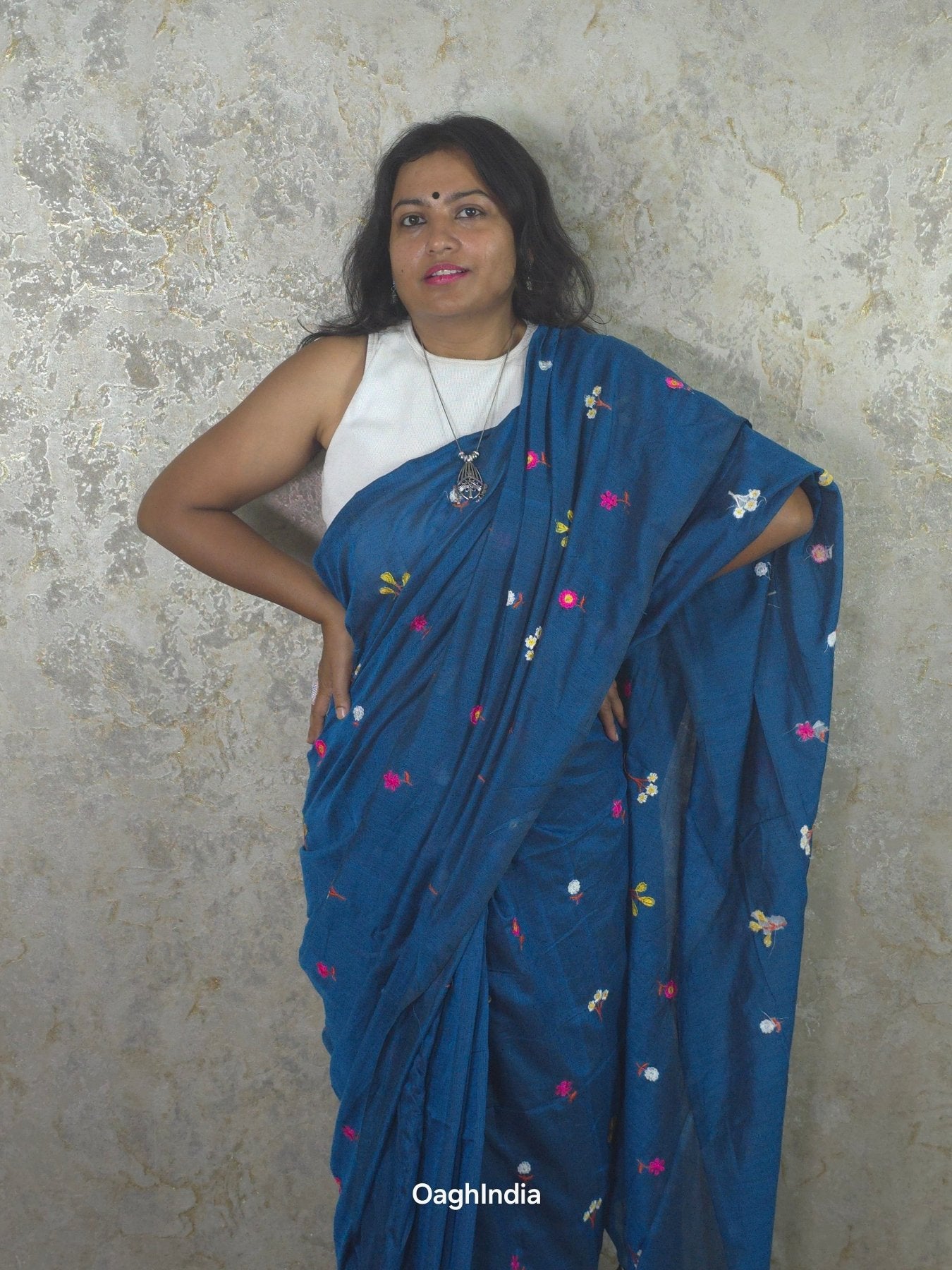 PhoolRani : Soft Cotton flower embroidery saree (Royal Blue)