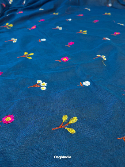 PhoolRani : Soft Cotton flower embroidery saree (Royal Blue)