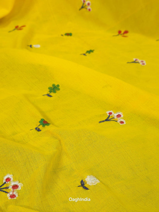 PhoolRani : Soft Cotton flower embroidery saree (Sunflower Yellow)