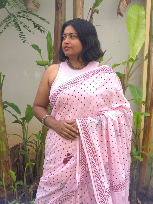 Phoolwari : Bagru Handblocked Pure Cotton Saree
