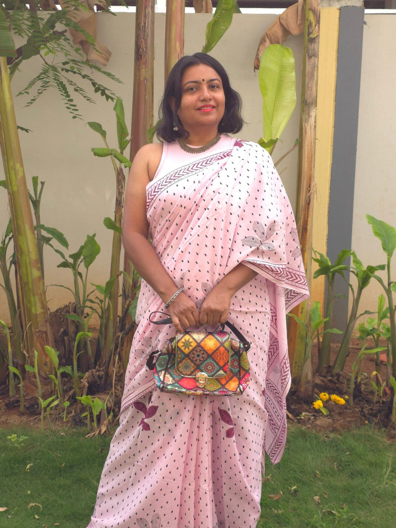 Phoolwari : Bagru Handblocked Pure Cotton Saree