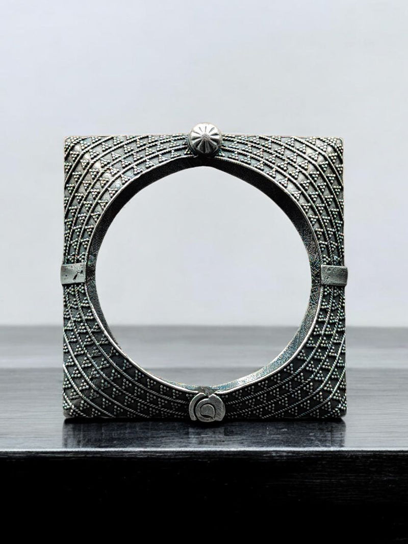 Oxidised Kada : Silver Square Bracelets