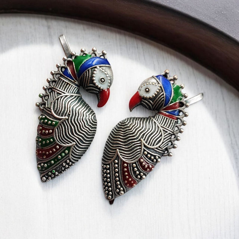 Peacock Earcuffs - Multicolour Oxidised Earcuffs