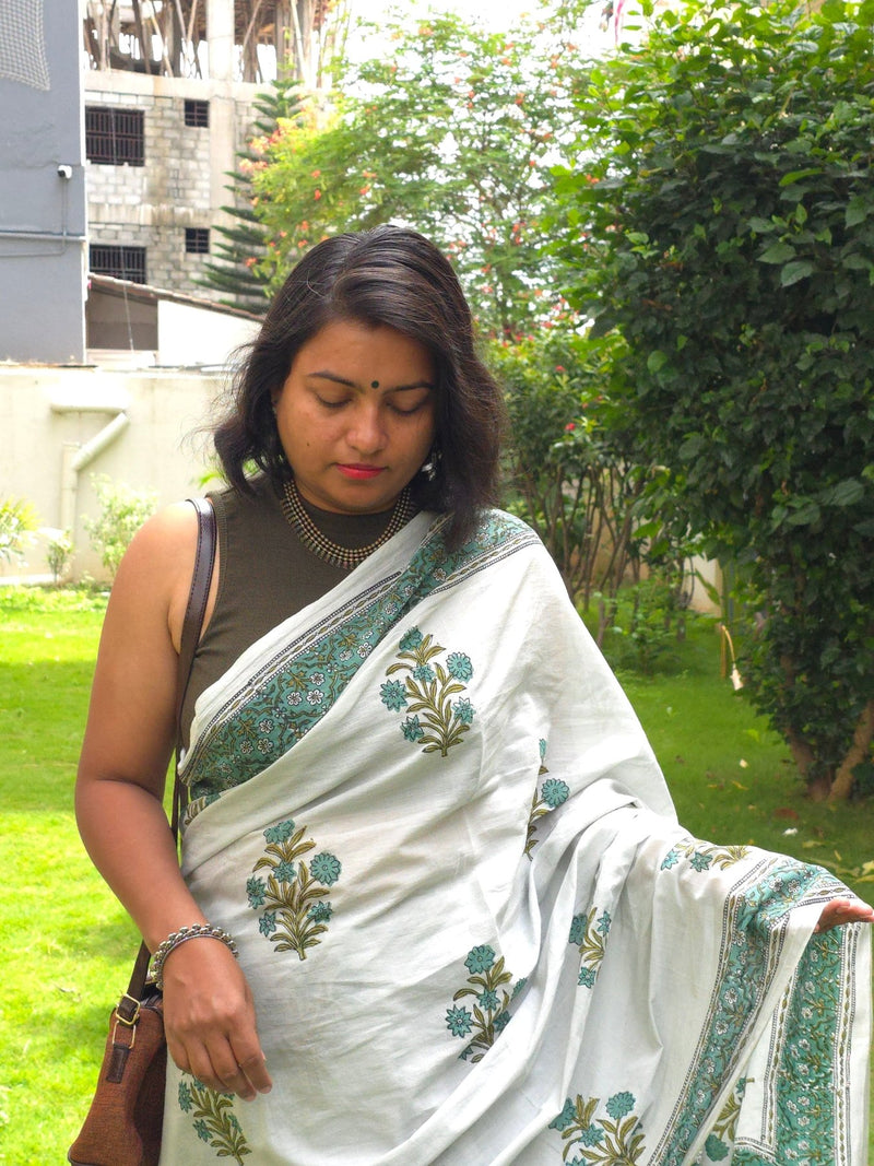 Pista : Bagru Handblocked Pure Cotton Saree