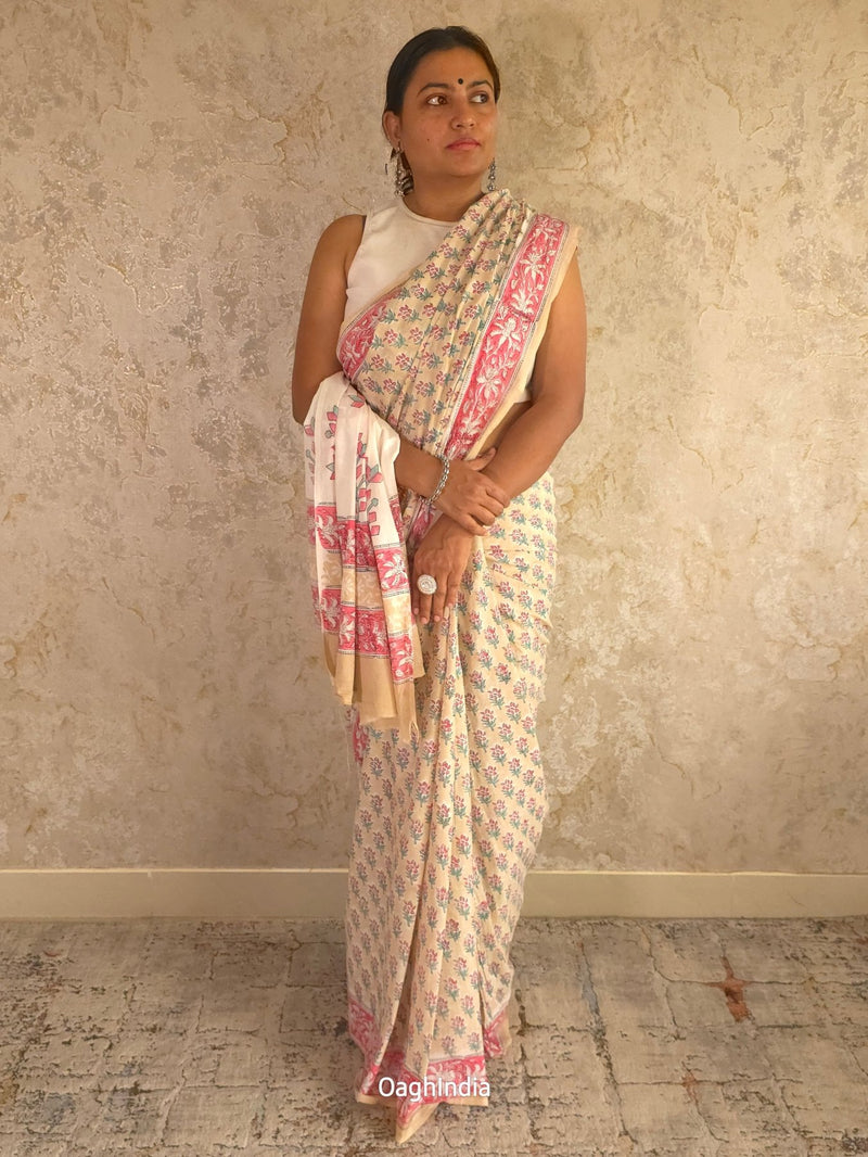 QueenBee : Bagru Handblocked Pure Cotton Saree
