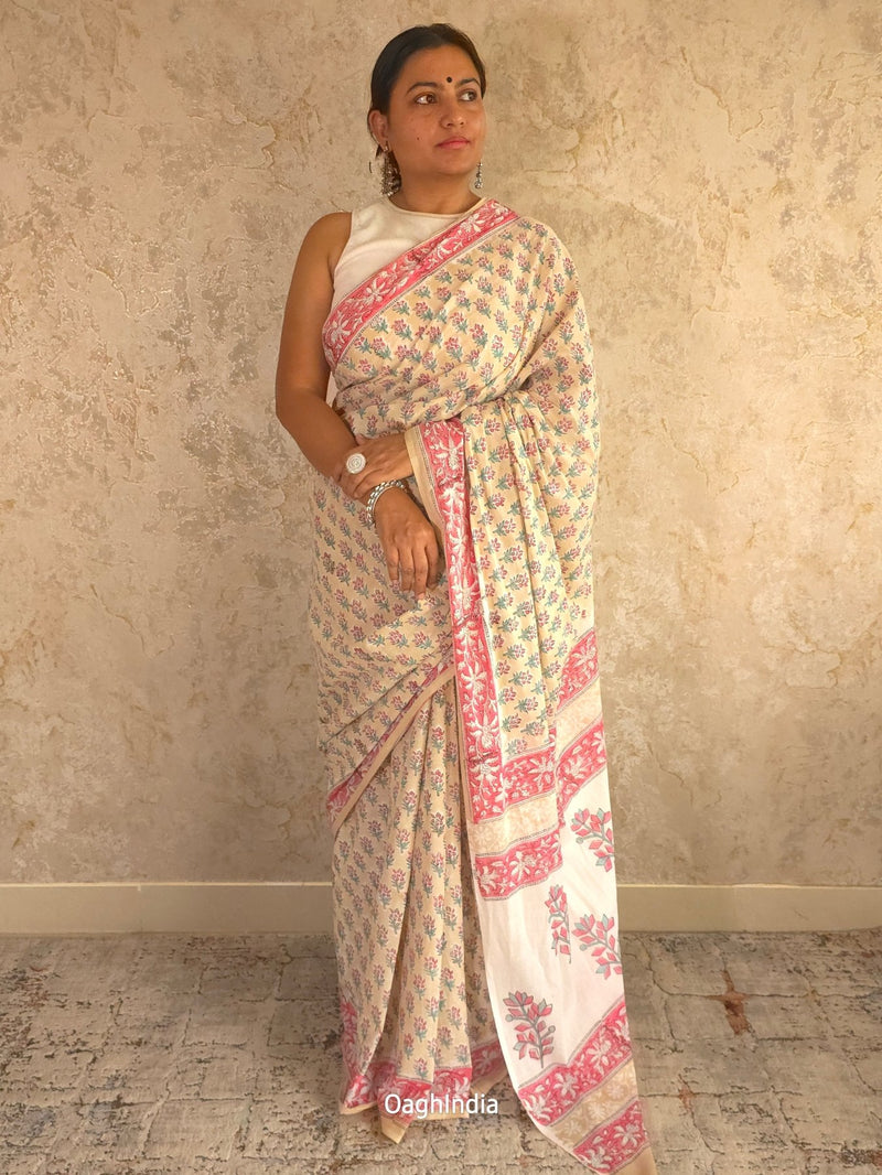 QueenBee : Bagru Handblocked Pure Cotton Saree