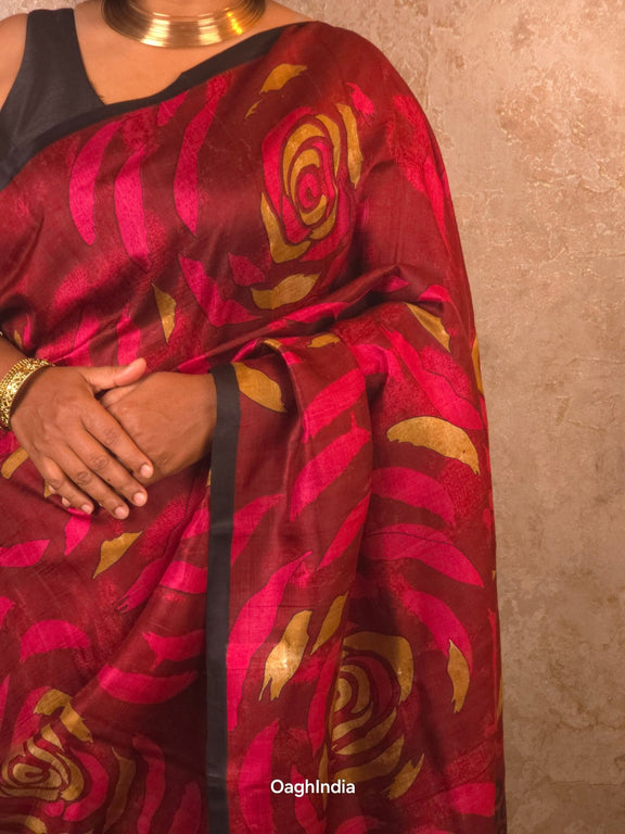 Rasika : Pure Silk Abstract Art Saree (Silk Mark) - Oagh India