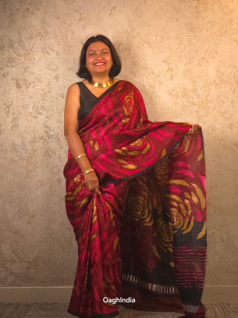 Rasika : Pure Silk Abstract Art Saree (Silk Mark) - Oagh India