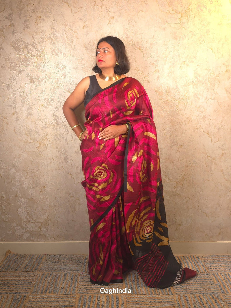 Rasika : Pure Silk Abstract Art Saree (Silk Mark) - Oagh India