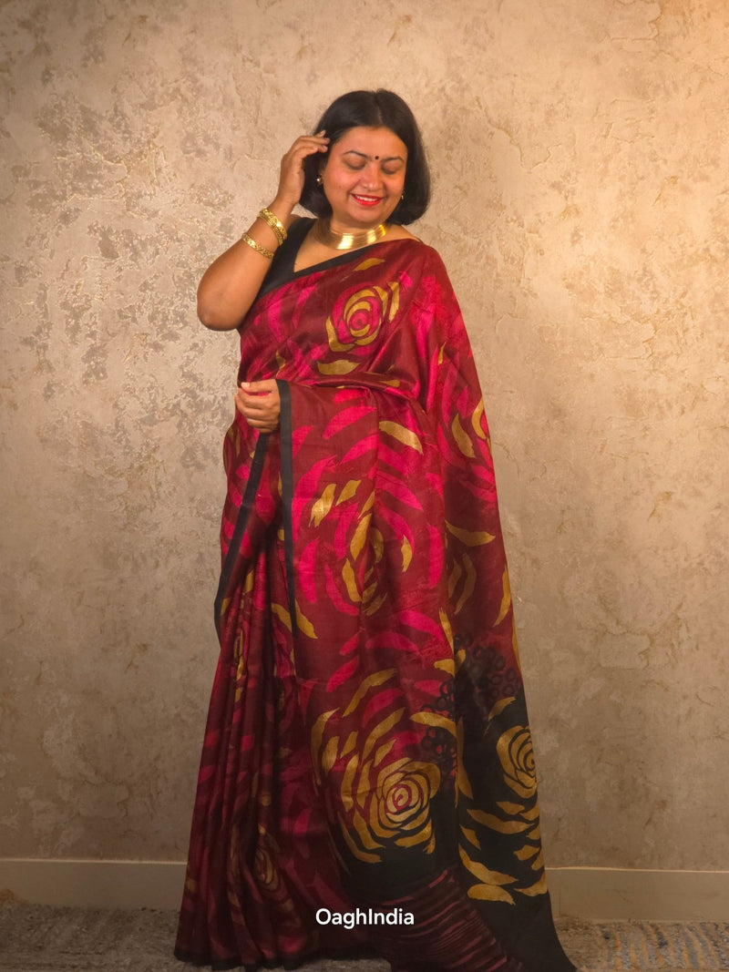 Rasika : Pure Silk Abstract Art Saree (Silk Mark) - Oagh India