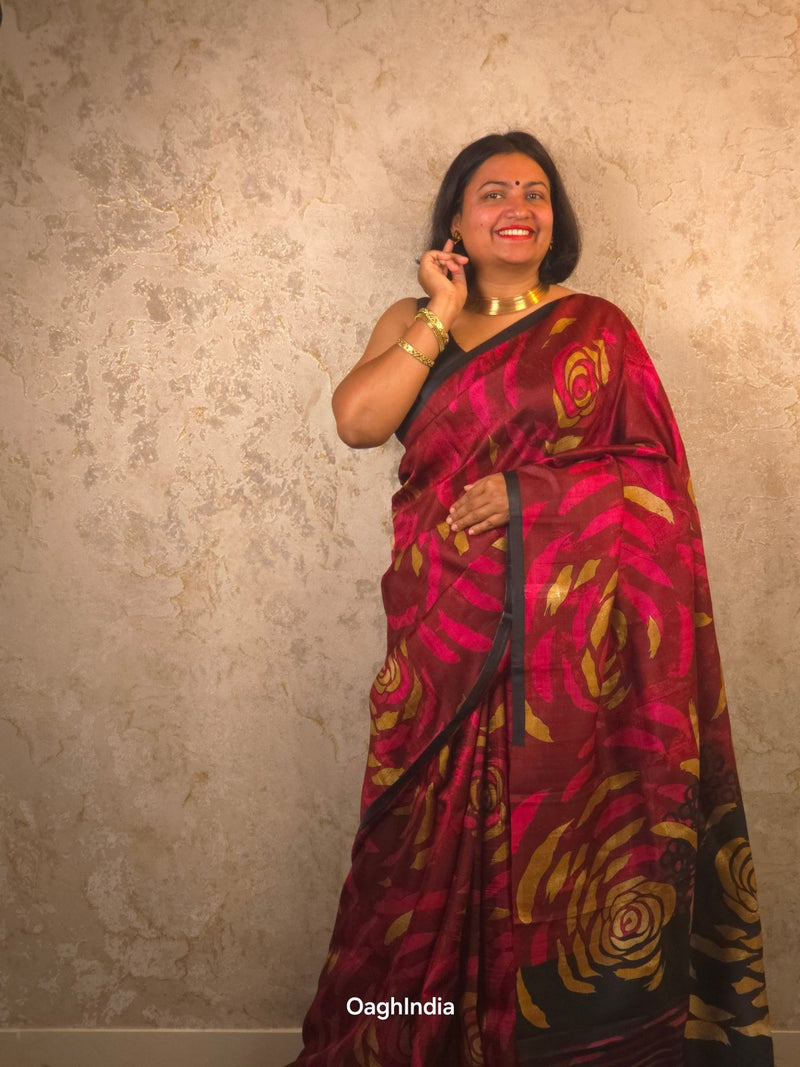 Rasika : Pure Silk Abstract Art Saree (Silk Mark) - Oagh India