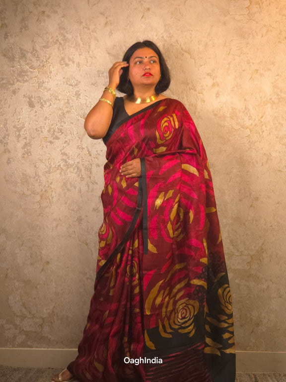 Rasika : Pure Silk Abstract Art Saree (Silk Mark) - Oagh India